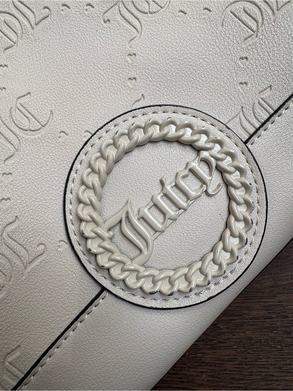 Juicy Couture Cream Monogram Dome Satchel with Gold Chain Accent - Picture 4 of 12